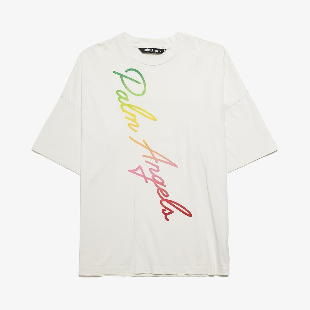 Palm Angel Rainbow Script Tee - White XL - New with Tags